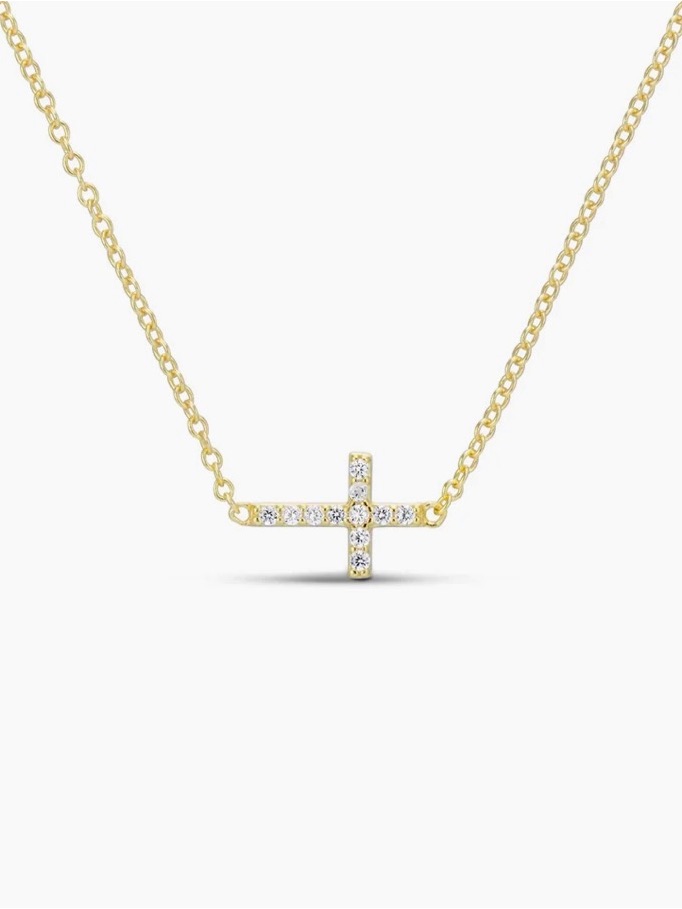 Cz Sideways Cross Necklace